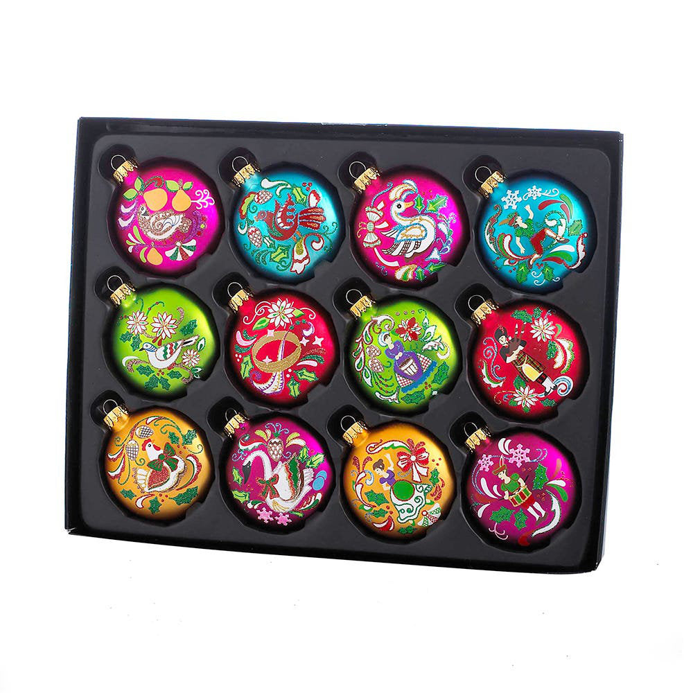 12 Days of Christmas Glass Ball Ornament Set - Kurt Adler Decor