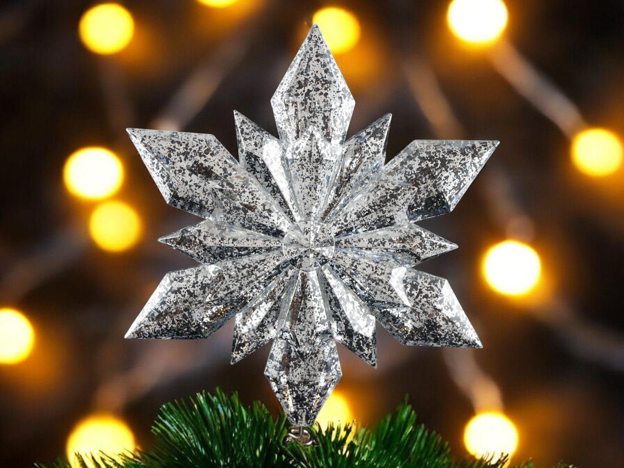 12.6" Mercury Silver Christmas Tree Topper for Holiday Decor