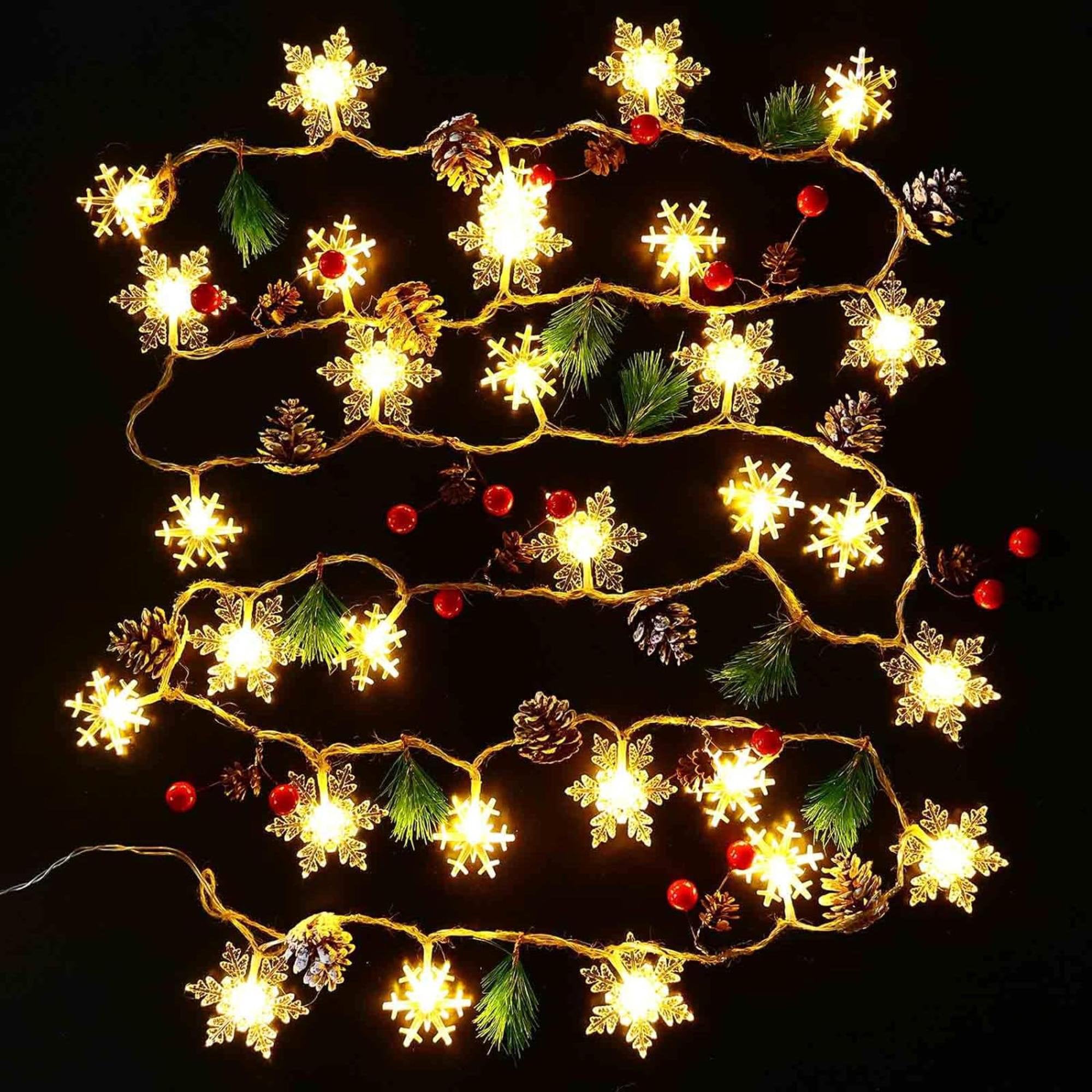 10ft LED Christmas Garland Lights with Pine Cones & Snowflakes