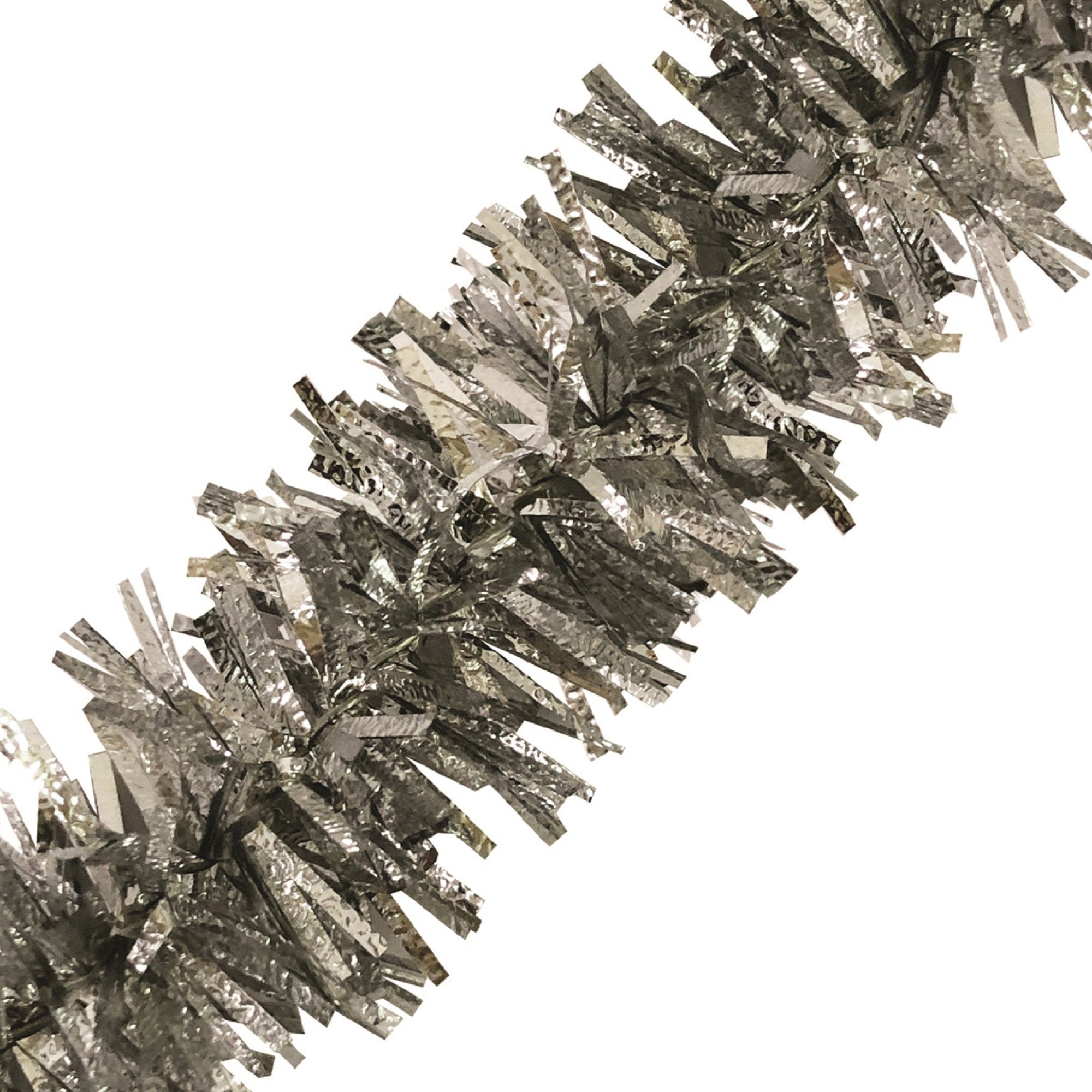 12ft Vintage Tinsel Garland - Embossed Silver Christmas Decor