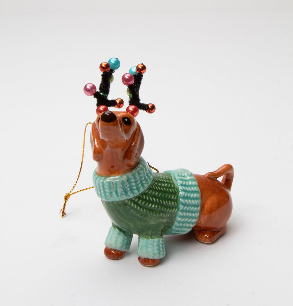 Ceramic Dachshund Dog Ornament - Handmade Festive Hanging Figurine