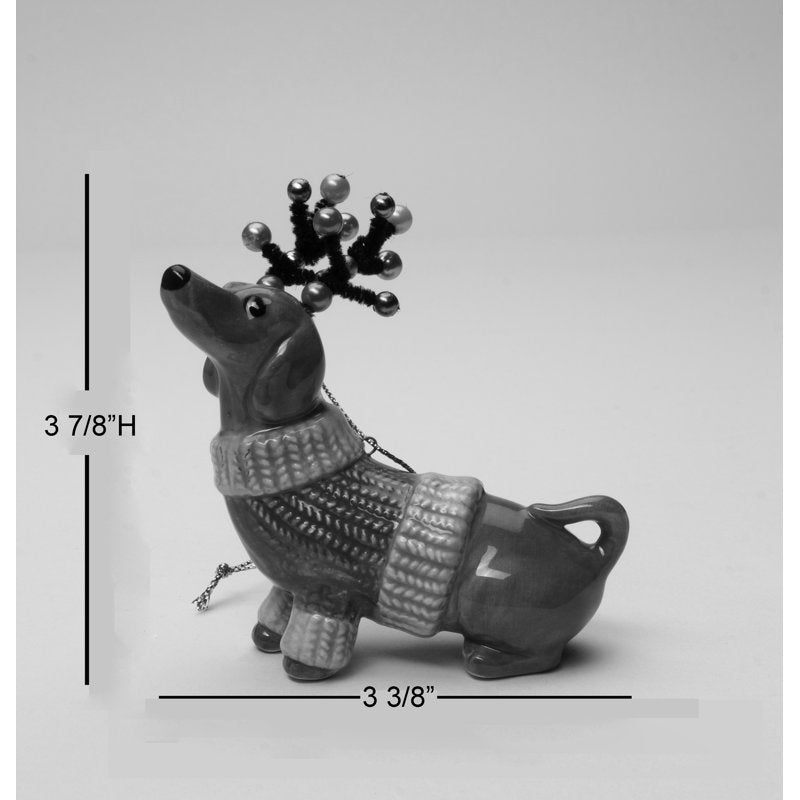 Ceramic Dachshund Dog Ornament - Handmade Festive Hanging Figurine