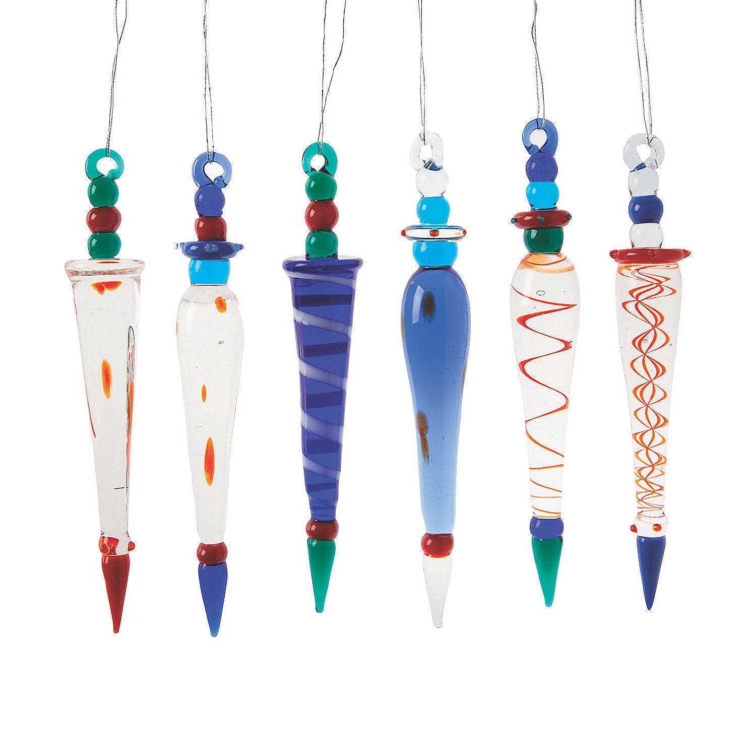 12-Piece Glass Finial Christmas Ornament Set - Blue & Amber Decor