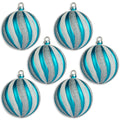 6-Piece Glitter Ball Ornament Set - Aqua & Silver Christmas Decor