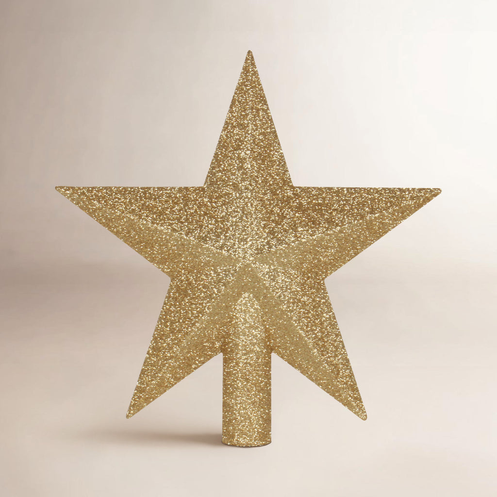 9-Inch Gold Star Tree Topper - Shatterproof Glitter Christmas Decor