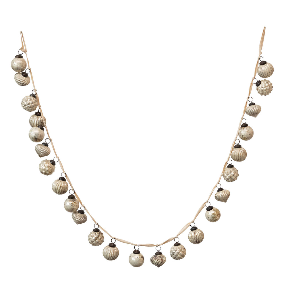 72-Inch Glass Ball Christmas Garland - Embossed Mercury Holiday Decor