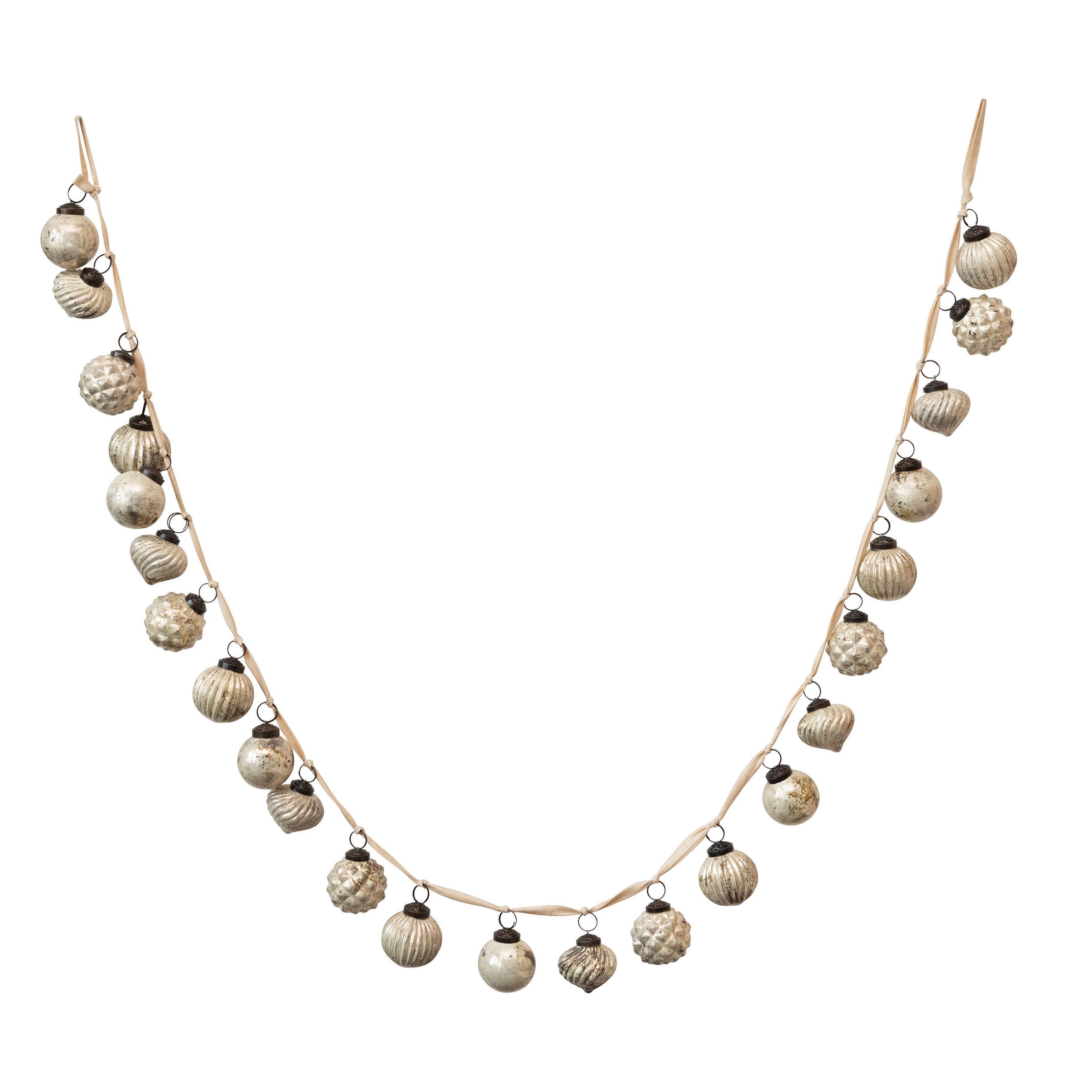 72-Inch Glass Ball Christmas Garland - Embossed Mercury Holiday Decor