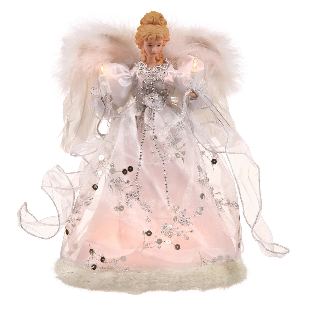 Fiber Optic Angel Tree Topper - White & Silver Lighted Christmas Decor