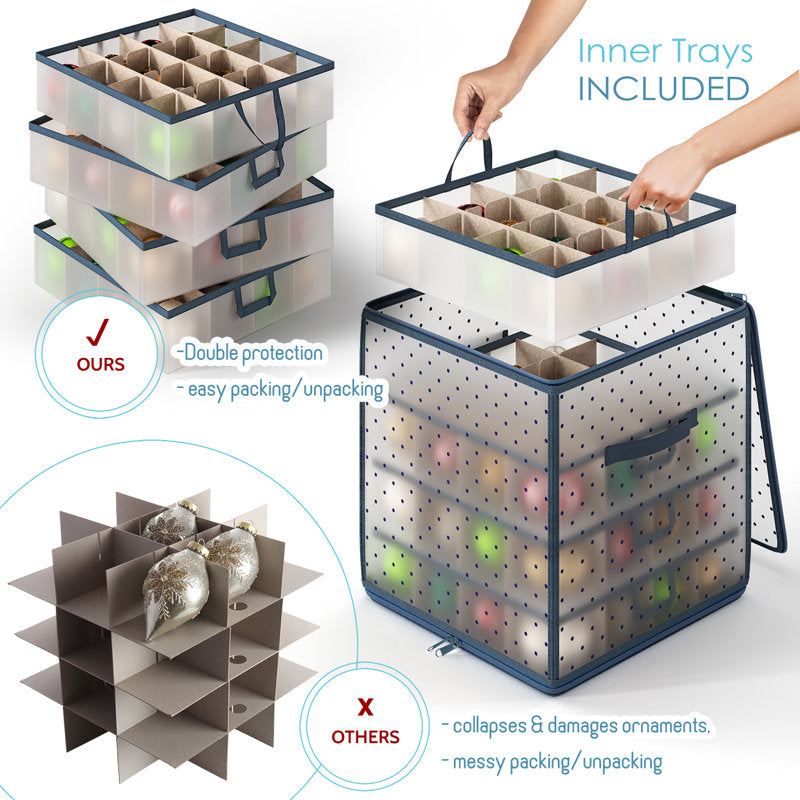 Christmas Ornament Storage Box Set - Adjustable Holiday Decor Organizer