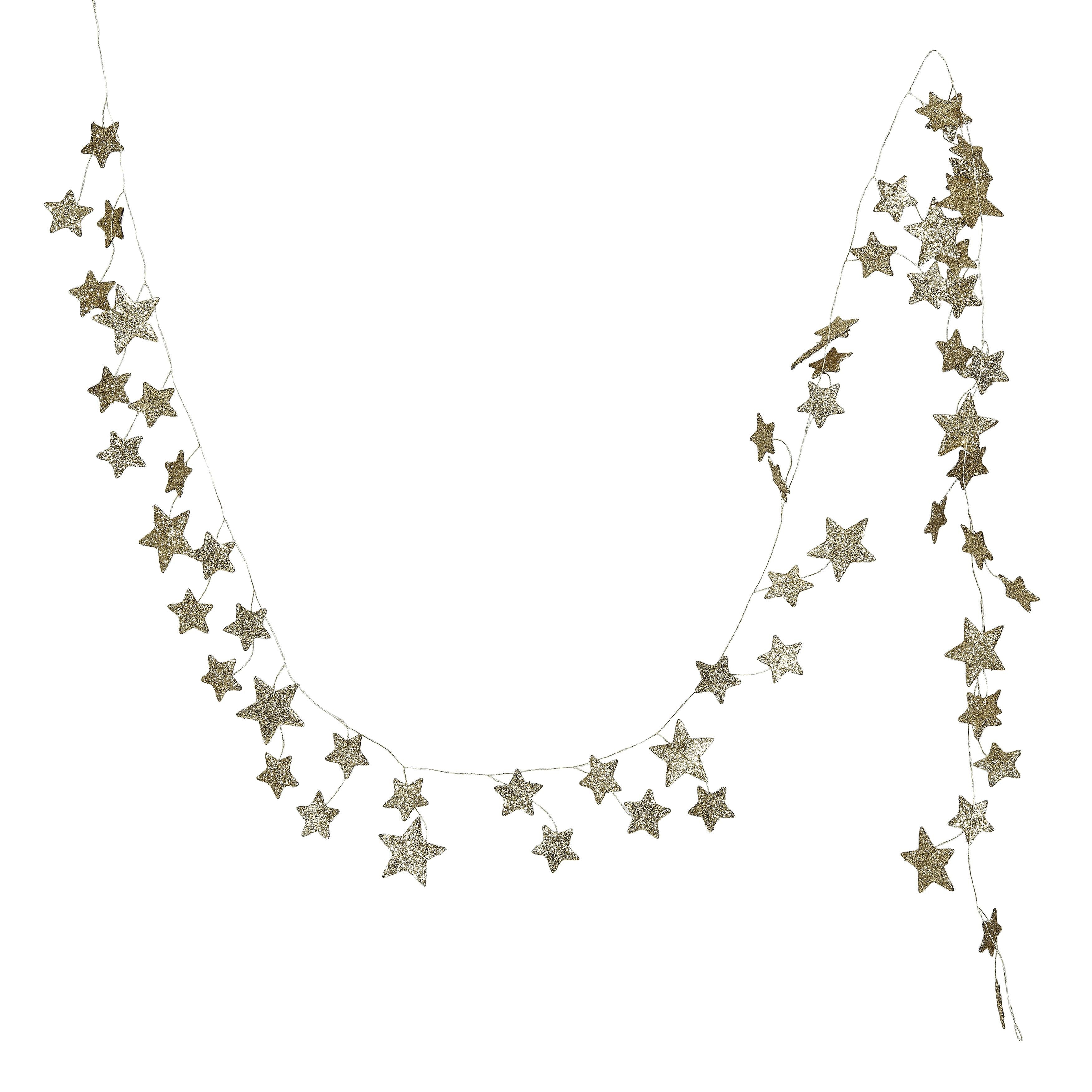 Gold Glitter Star Garland - 72" Paper Hanging Decor for Holidays