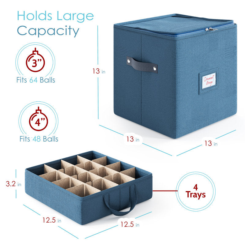 Fabric Ornament Storage Box with Adjustable Dividers - Holiday Decor