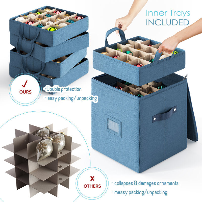 Fabric Ornament Storage Box with Adjustable Dividers - Holiday Decor