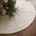 48-Inch Cable Knit Christmas Tree Skirt - Rustic Off-White Decor