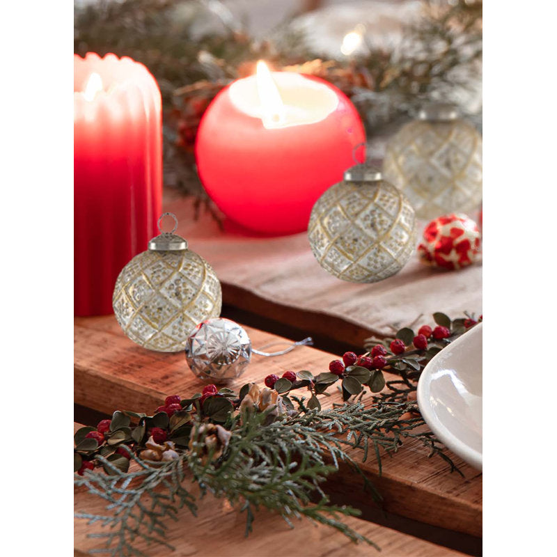 Glass Ball Christmas Ornaments - Set of 6 Shiny Holiday Tree Decor