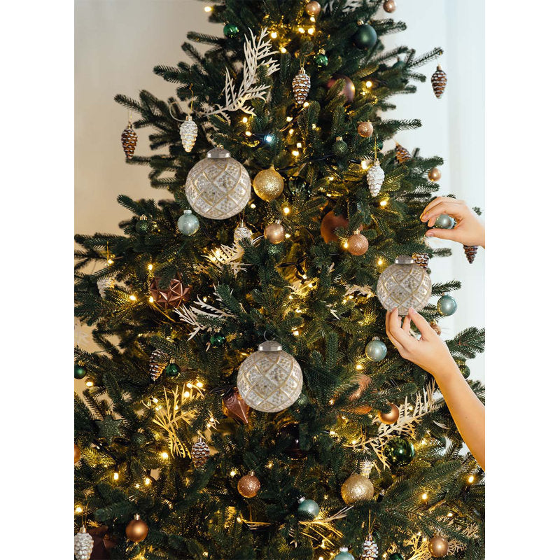 Glass Ball Christmas Ornaments - Set of 6 Shiny Holiday Tree Decor