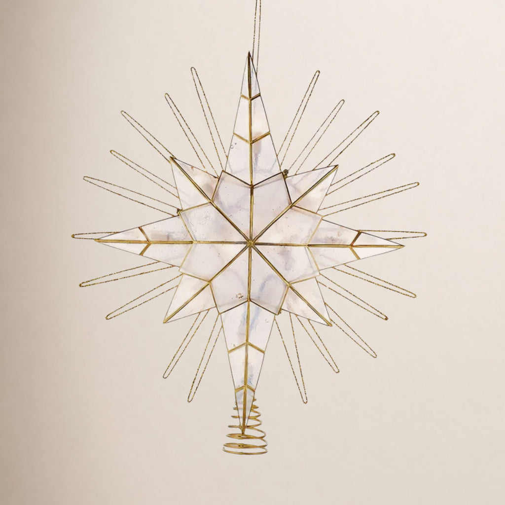 14" LED Bethlehem Star Tree Topper - Gold Capiz Glitter Holiday Decor