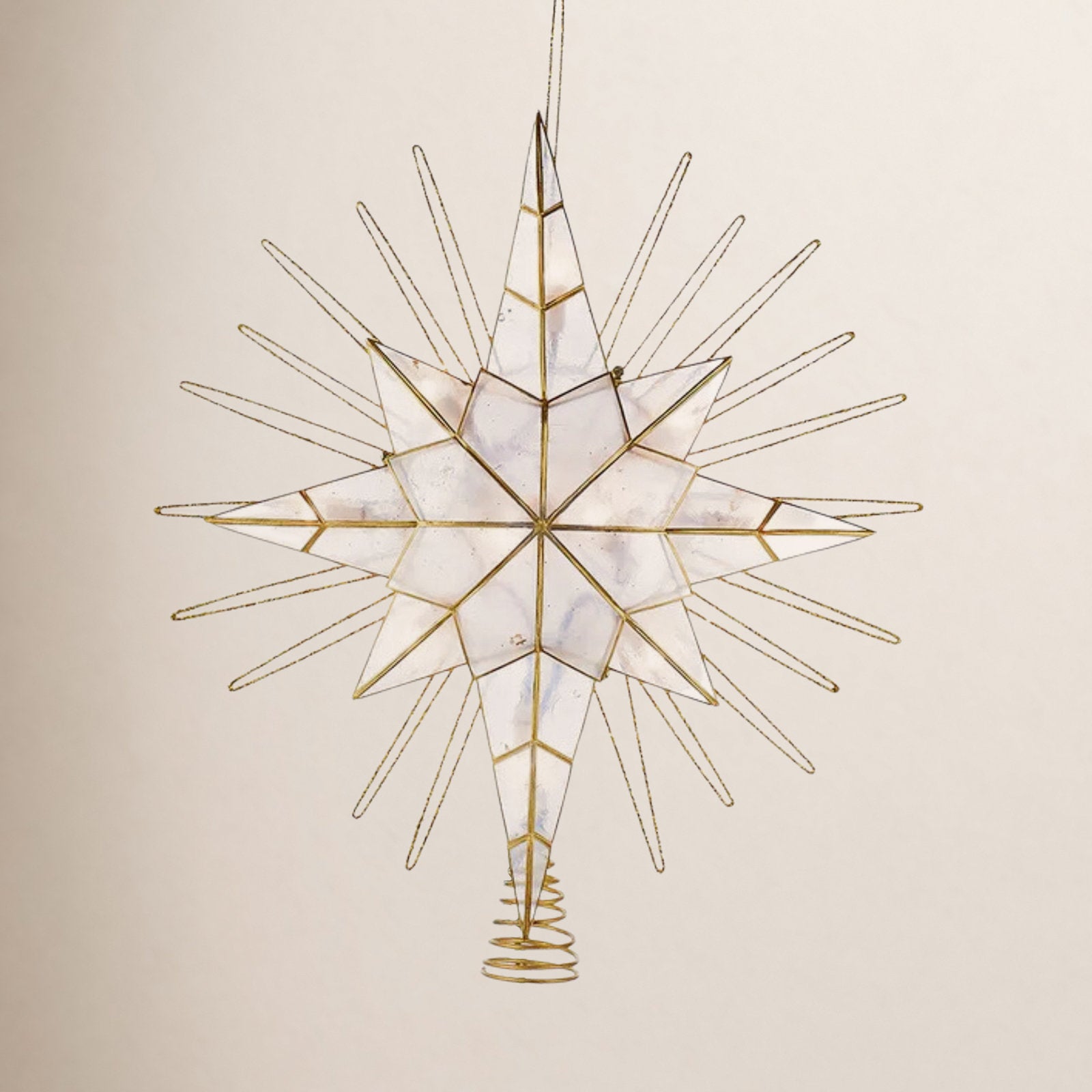 14" LED Bethlehem Star Tree Topper - Gold Capiz Glitter Holiday Decor