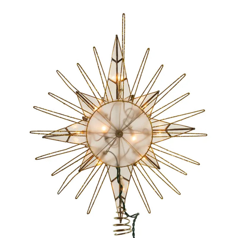 14" LED Bethlehem Star Tree Topper - Gold Capiz Glitter Holiday Decor