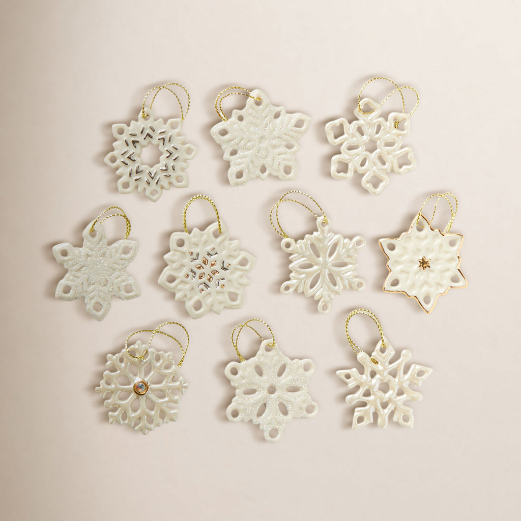 10-Piece Snowflake Ornament Set - Porcelain Holiday Tree Decor