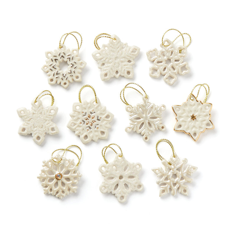 10-Piece Snowflake Ornament Set - Porcelain Holiday Tree Decor