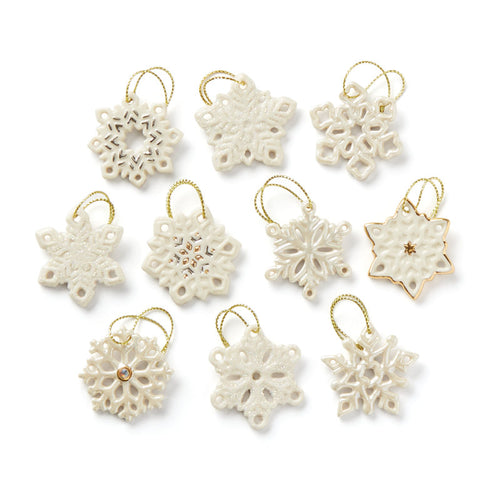 10-Piece Snowflake Ornament Set - Porcelain Holiday Tree Decor