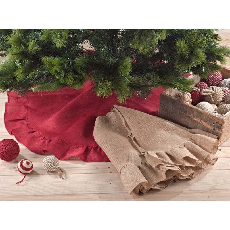 Burlap Christmas Tree Skirt - Ruffled Jute Coastal Farmhouse Decor