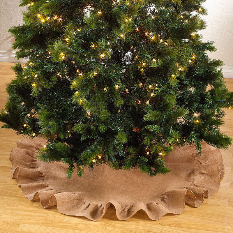 Burlap Christmas Tree Skirt - Ruffled Jute Coastal Farmhouse Decor