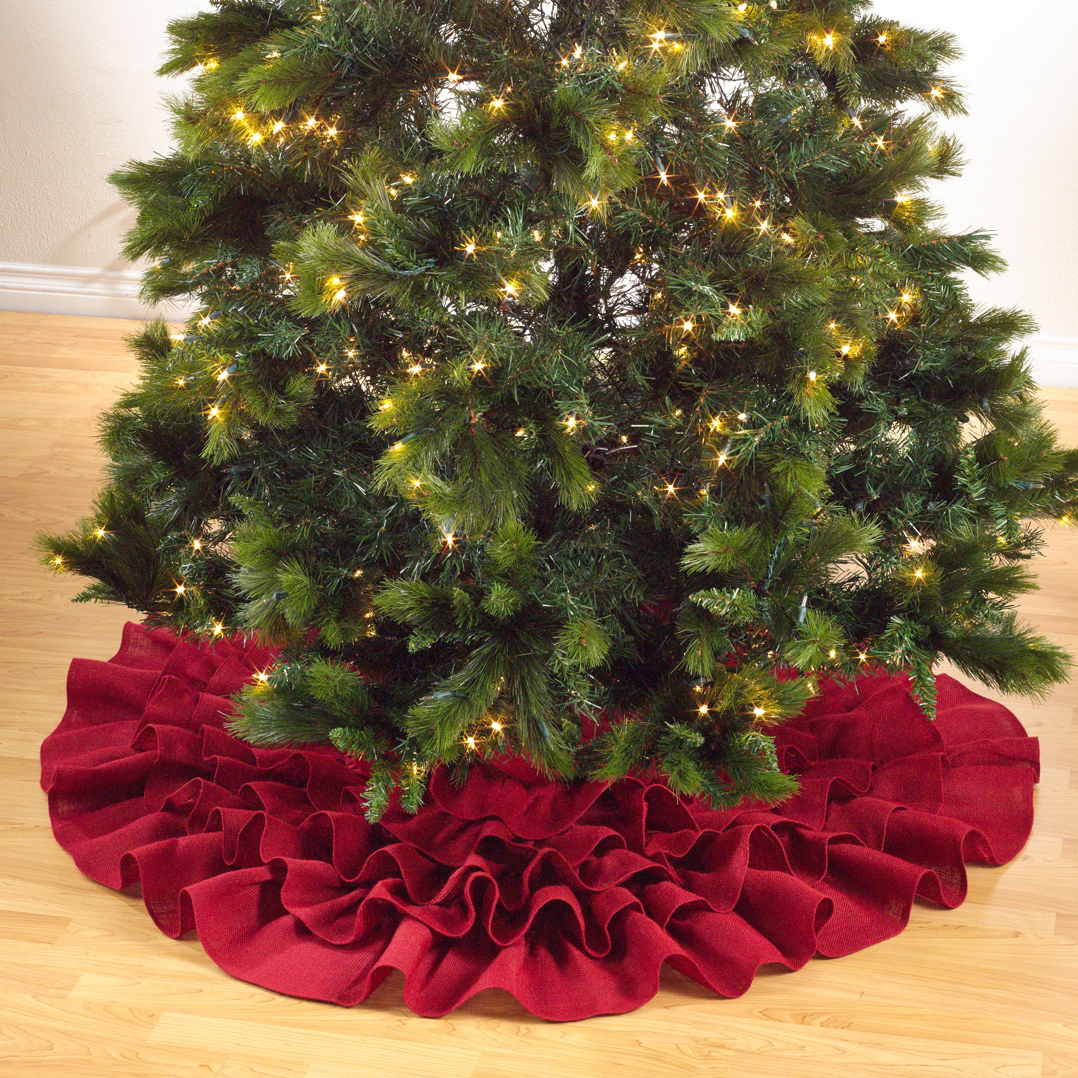 72-inch Red Burlap Christmas Tree Skirt - Rustic Jute Holiday Decor