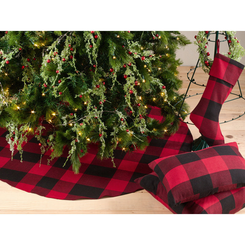Buffalo Check Cotton Christmas Tree Skirt - 53" Rustic Holiday Decor