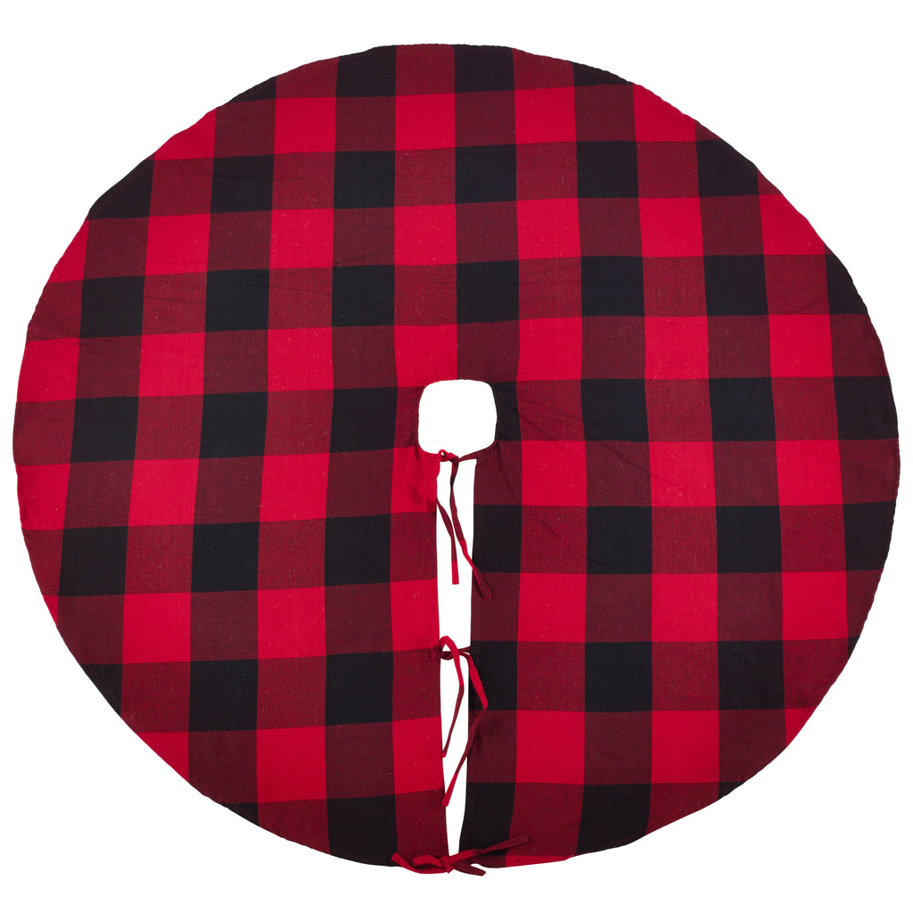 Buffalo Check Cotton Christmas Tree Skirt - 53" Rustic Holiday Decor