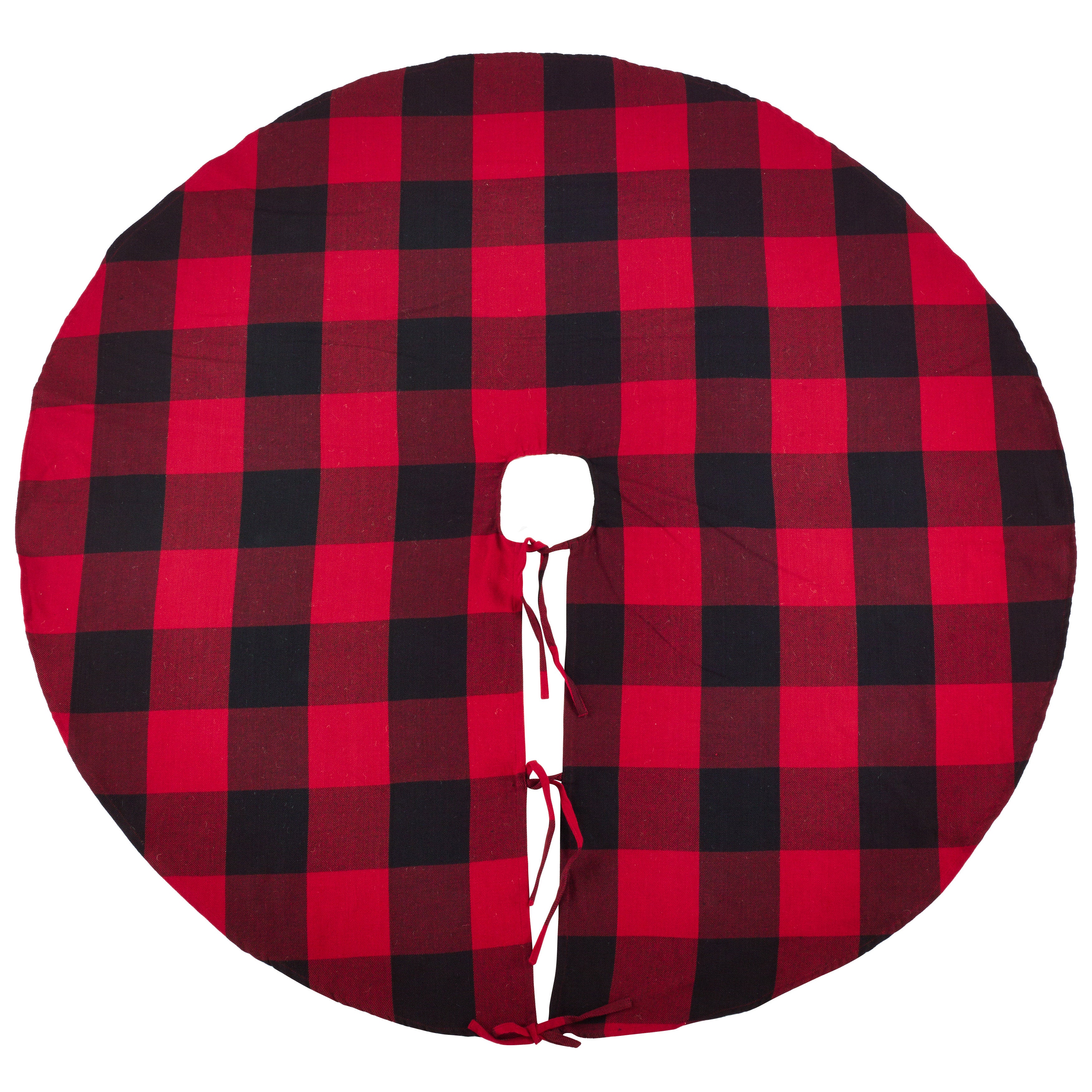 Buffalo Check Cotton Christmas Tree Skirt - 53" Rustic Holiday Decor