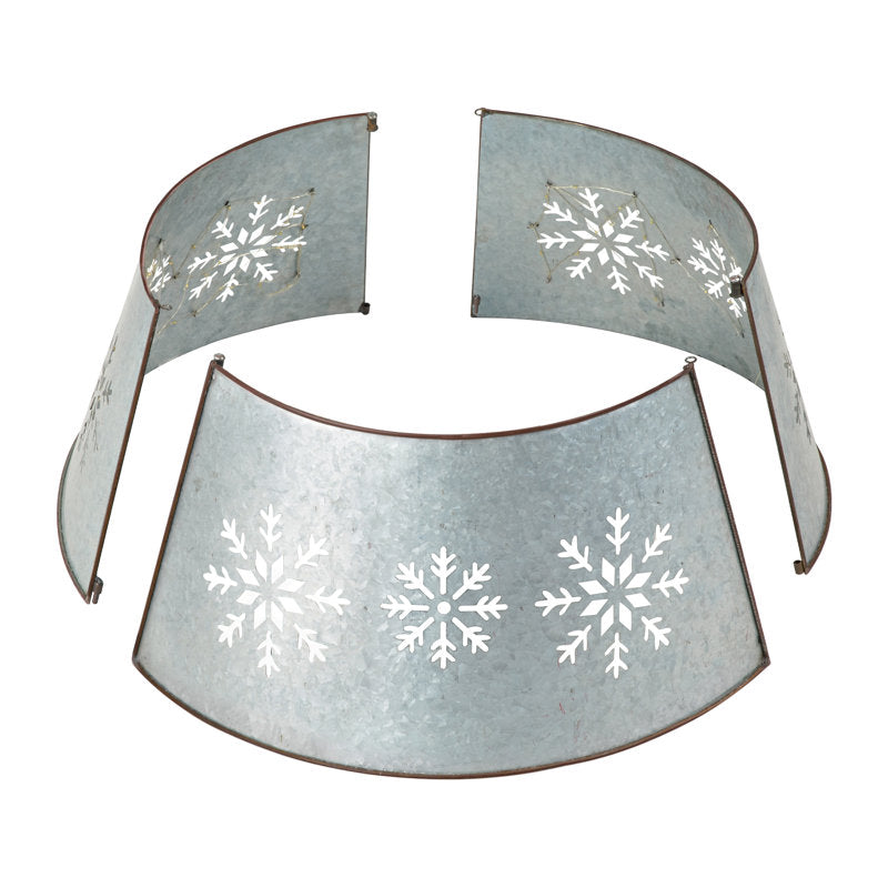 Pre-Lit Metal Christmas Tree Collar - Galvanized Silver Snowflake