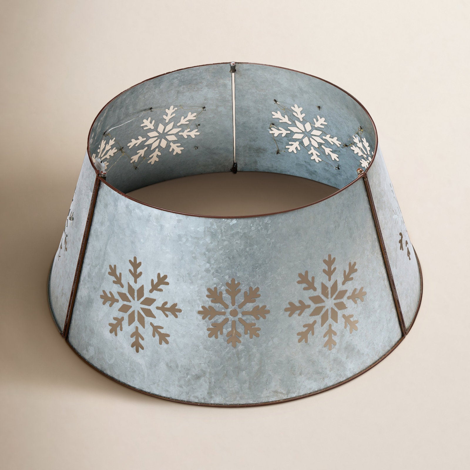 Pre-Lit Metal Christmas Tree Collar - Galvanized Silver Snowflake
