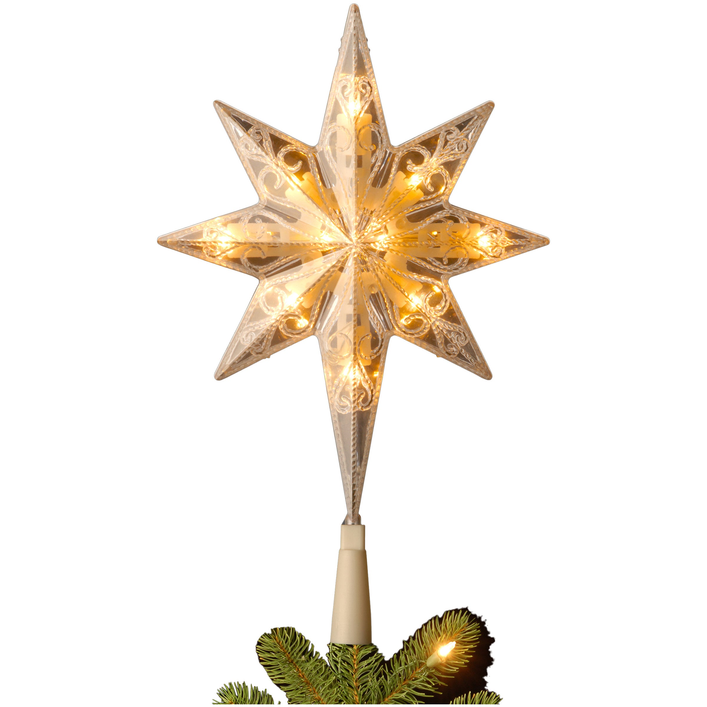LED Christmas Tree Star Topper - Dual Color Beaded Scrollwork