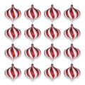 12pc Red and White Glitter Striped Onion Ornaments for Christmas