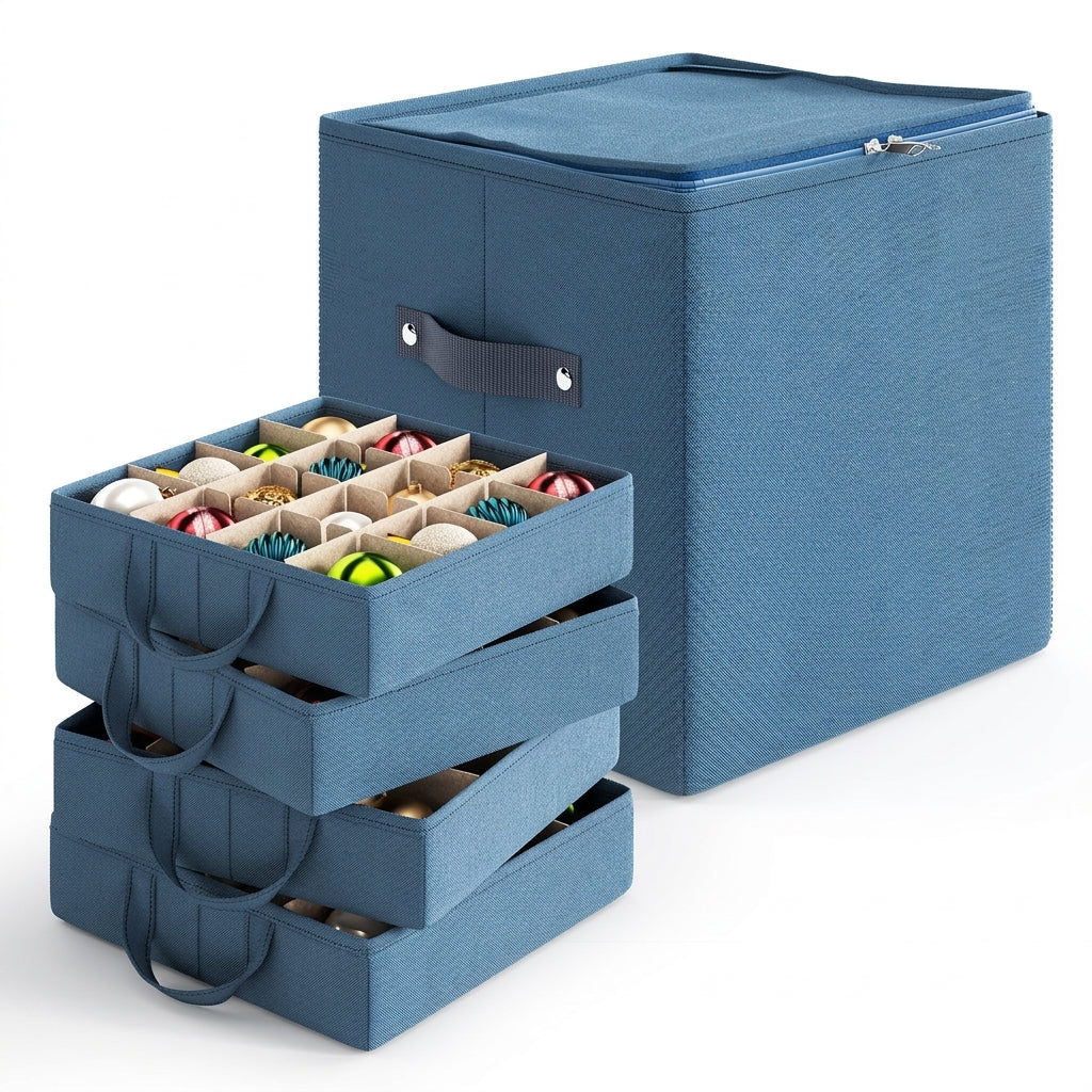 Fabric Ornament Storage Box with Adjustable Dividers - Holiday Decor